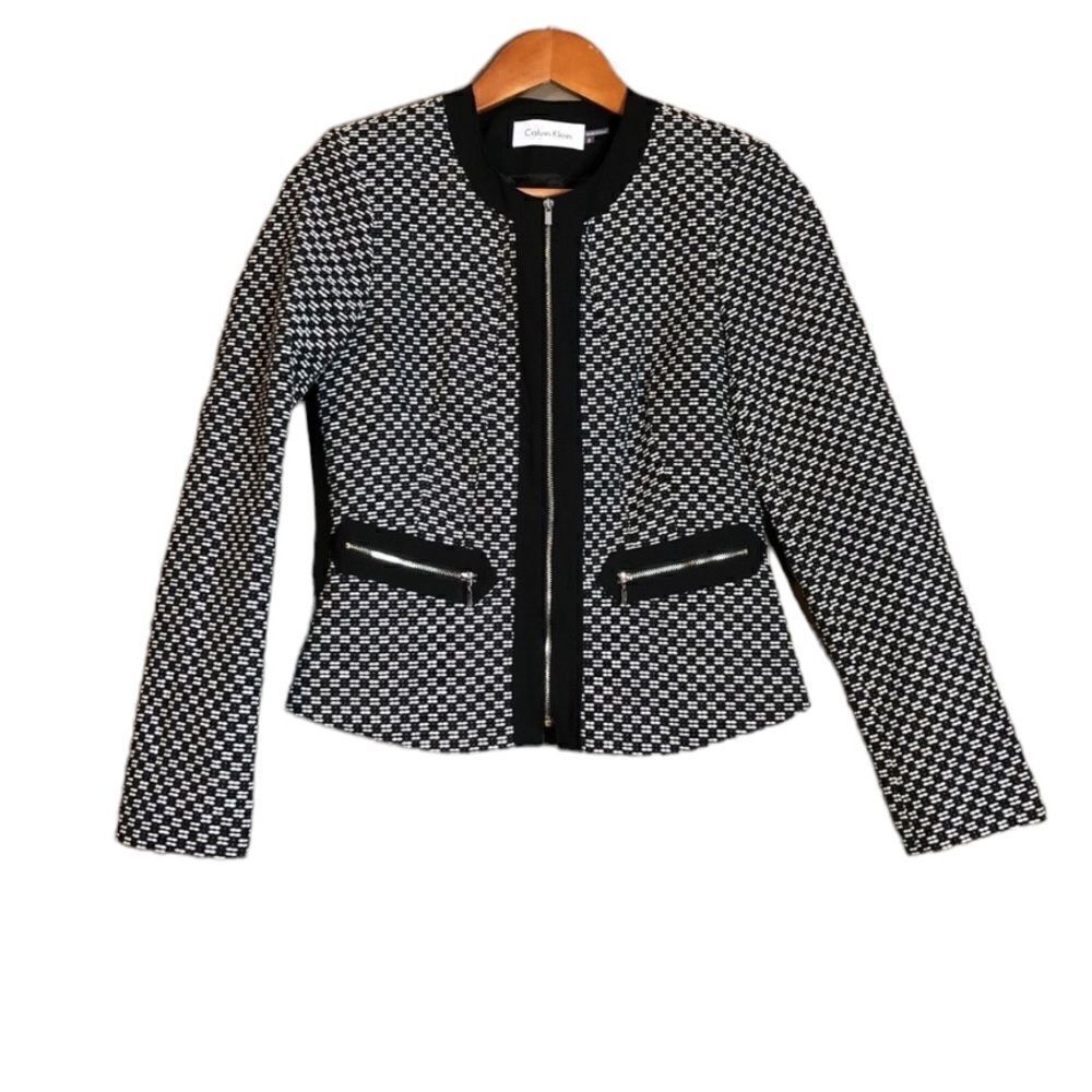 Calvin Klein black‎ & white zip up blazer/ coat